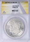 1879-S Morgan Silver Dollar ANACS MS-63 VAM-73 Doubled 18 Die Chips Below 18