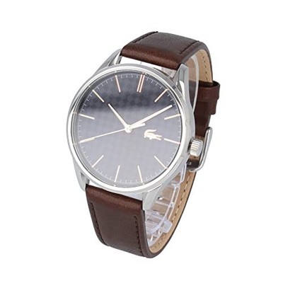 Lacoste Men's Quartz Analog Watch 3-Hand SS Leather Brown Silver Navy 2011046