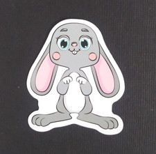 Happy Gray  White Bunny Sticker 2.18" x 1.78" AW 