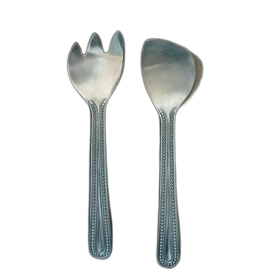 Wilton Armetale Flautas y Perlas Ensalada Tenedor Cuchara Set Peltre Grande 2 Piezas Foto 3 de 3