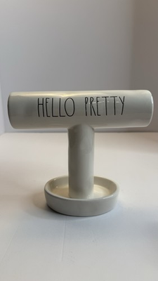 #ad Rae Dunn Jewelry Holder Stand “Hello Pretty” Ceramic Organizer $10.00
