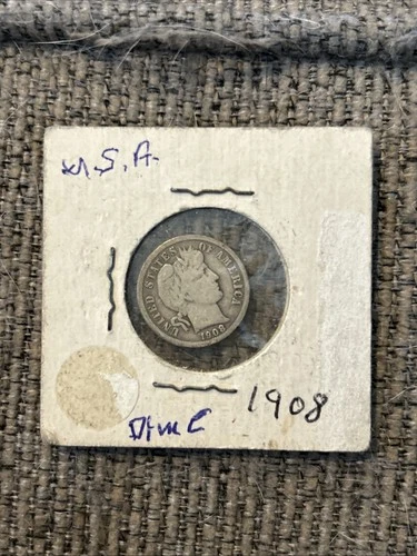 1908-P BARBER SILVER DIME ~ VG ~NICE COIN~ REAL MONEY CONTAINS SILVER🔥🎁