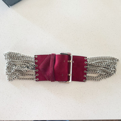 AR Paris Mod Depos Vintage Chain Belt Red Leather Thick Chunky AR Paris Mod Depos Vintage Chain Belt Red Leather Thick  main image 4