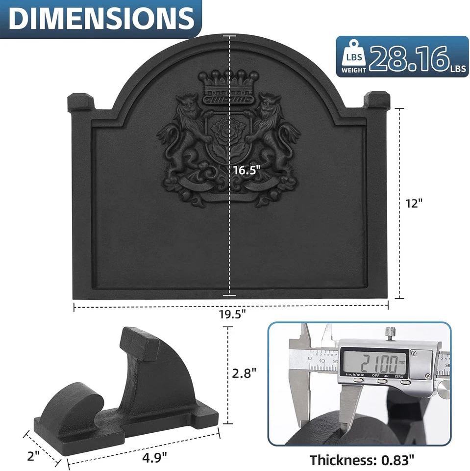 壁炉背板 - 壁炉壁炉壁炉 20 英寸带脚 | 铸铁 Fi — 第 3/4 张图片