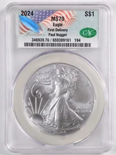 2024 1oz Silver American Eagle MS70 CACG CAC Paul Nugget Signed - First Delivery