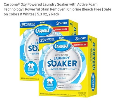 2x CARBONA OXY POWERED LAUNDRY SOAKER Stain Grease Remover Color Safe