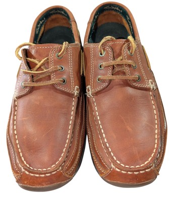 Thom McAn Men's Brown Leather Boat Deck Shoes Size 9 M  Casual Loafer Tie Up EUC