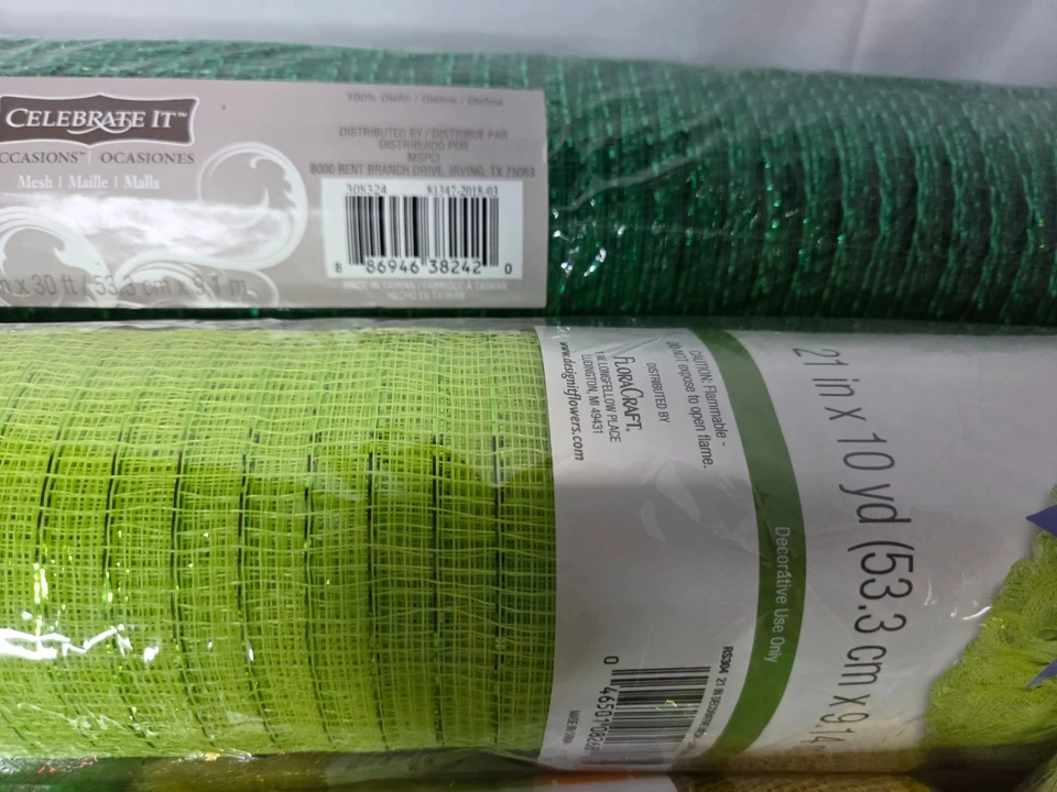 Lot of 9 Christmas Deco Mesh Ribbon(2) 21" Rolls & (7) 5.5''Rolls Green Red Gold - Image 4 of 4