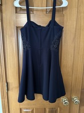 Black Sleeveless A-Line Short Dress with Lace Accent, Scoop Neck, Party Cocktail