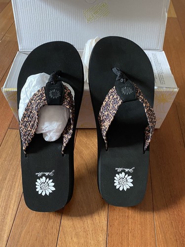 yellow box leopard print flip flops
