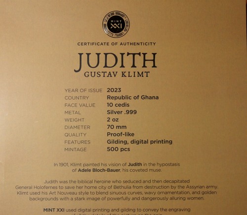 2 oz Silber Münze JUDITH - GUSTAV KLIMT - Proof - Bild 6 von 9