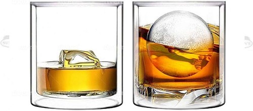 Set of 2 Double Wall Insulated Glass Rocks Whiskey Old Fashioned Glass 10oz - 第 1/2 張圖片
