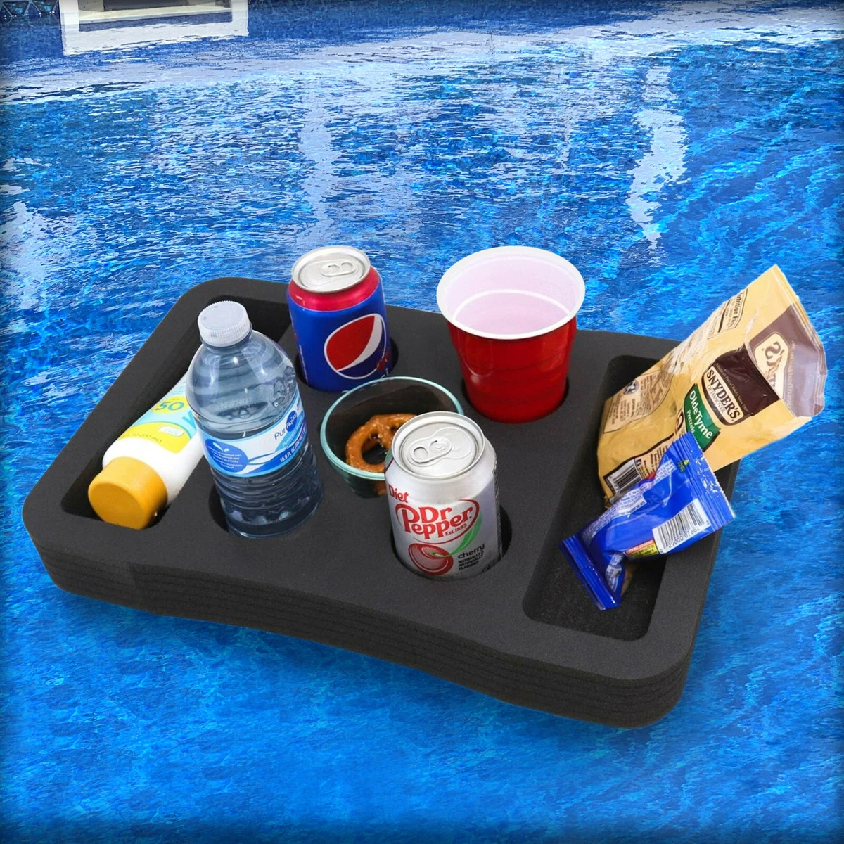 Floating Pool Drink Holder Table Party Tray Durable Black Foam 7  Compartments