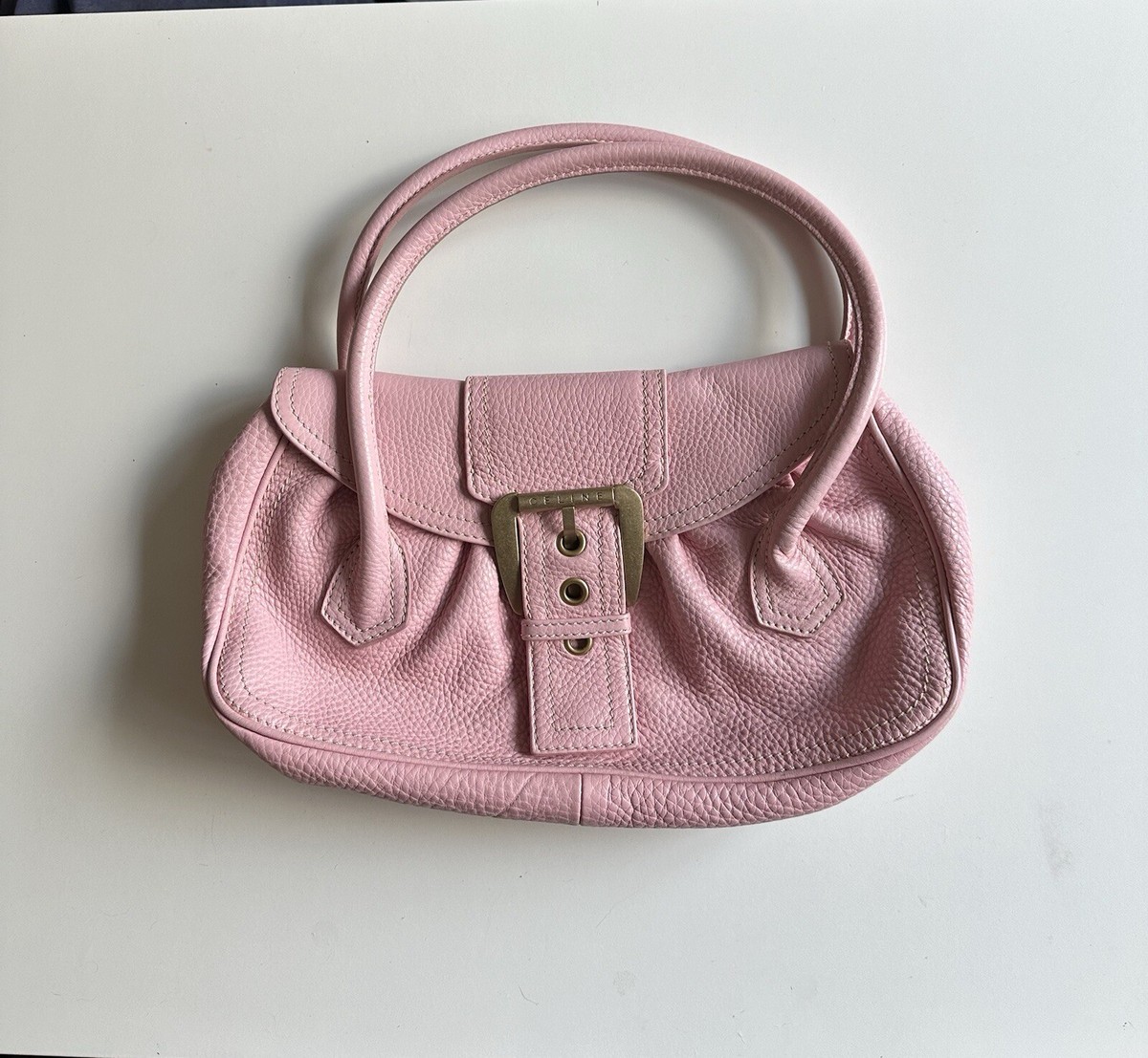 Vintage Celine Y2K Bubblegum Pink Leather Buckle Shoulder Bag