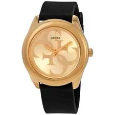 Guess Ladies G-Twist Gold Dial Black Silicone Watch - W0911L3 NEW