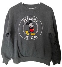 Disney Mickey Mouse Embroidered Pullover Fleece Sweatshirt Grey Adult Size M EUC
