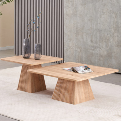 2 x Set quadratische getafelte Couchtische mit abgewinkelten Sockeln