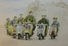 Mods Scooter Trip Vespa's & Lambretta's Nostalgic 1960's Scene Metal Wall Art