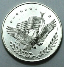 1 Oz .999 SILVER TRADE UNIT ROUND APM MINT American Eagle Flag Scarce Nat.Toning