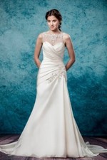 Bridal Fitted and Flare Dress Size US-10, Champagne Creamy Color