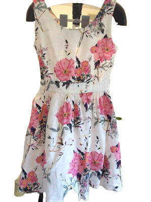 Next Dress Women Size 12 Linen Summer Pink Floral Pockets Trendy Summer Fit