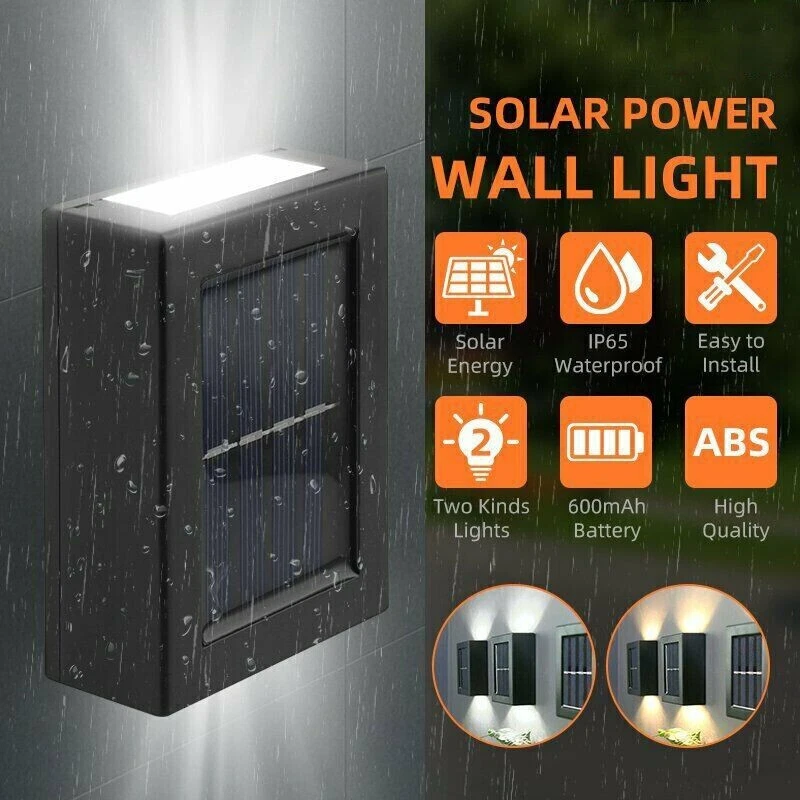 Solar Wall Lights Up & Down Waterproof Outdoor Garden Fence Lamp Yard Decor - Image 2 of 4