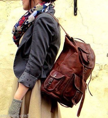 16''Echt Leder Rucksack umhängetasche vintage Backpack Leather Bag Tasche Beutel