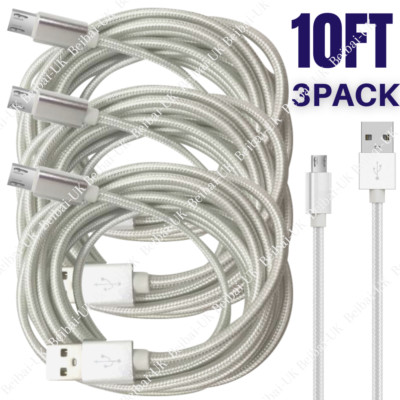 10Ft Micro USB Charger Fast Charge Cable Data Sync Cord For Samsung Android LG