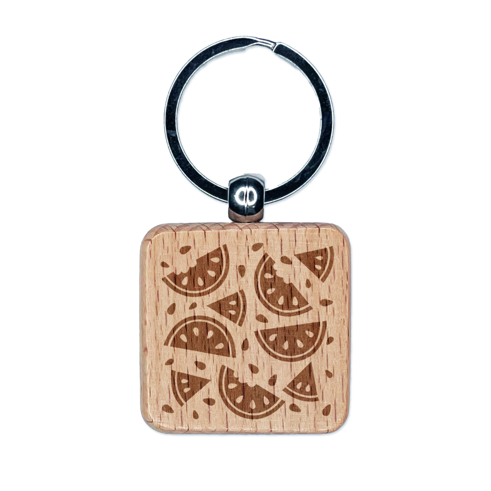 Watermelon Picnic Engraved Wood Keychain Charm with Seeds Design  