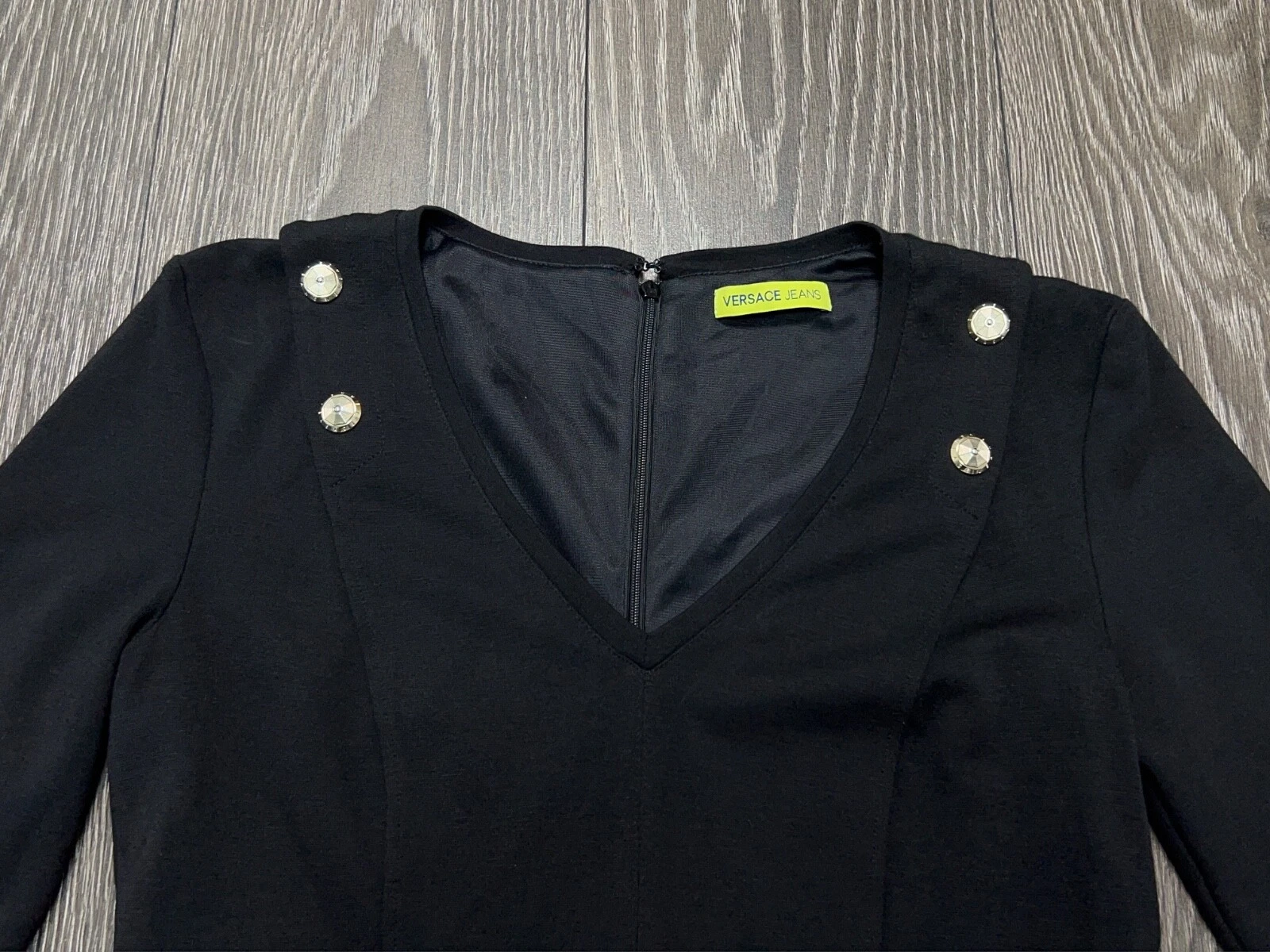 Abito donna Versace Jeans nero manica corta lunghezza ginocchio taglia IT 44 US 8