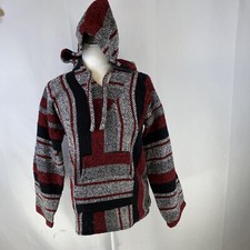 Artesanias Cuamatzi Size M Baja Mexican Blanket Pullover Poncho Hoodie