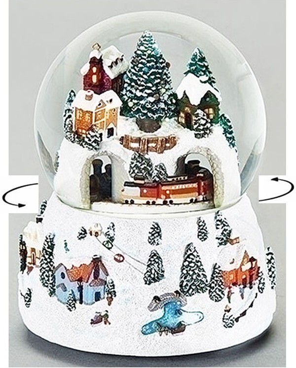 Christmas Village Musical Snow Globe with Rotating Train