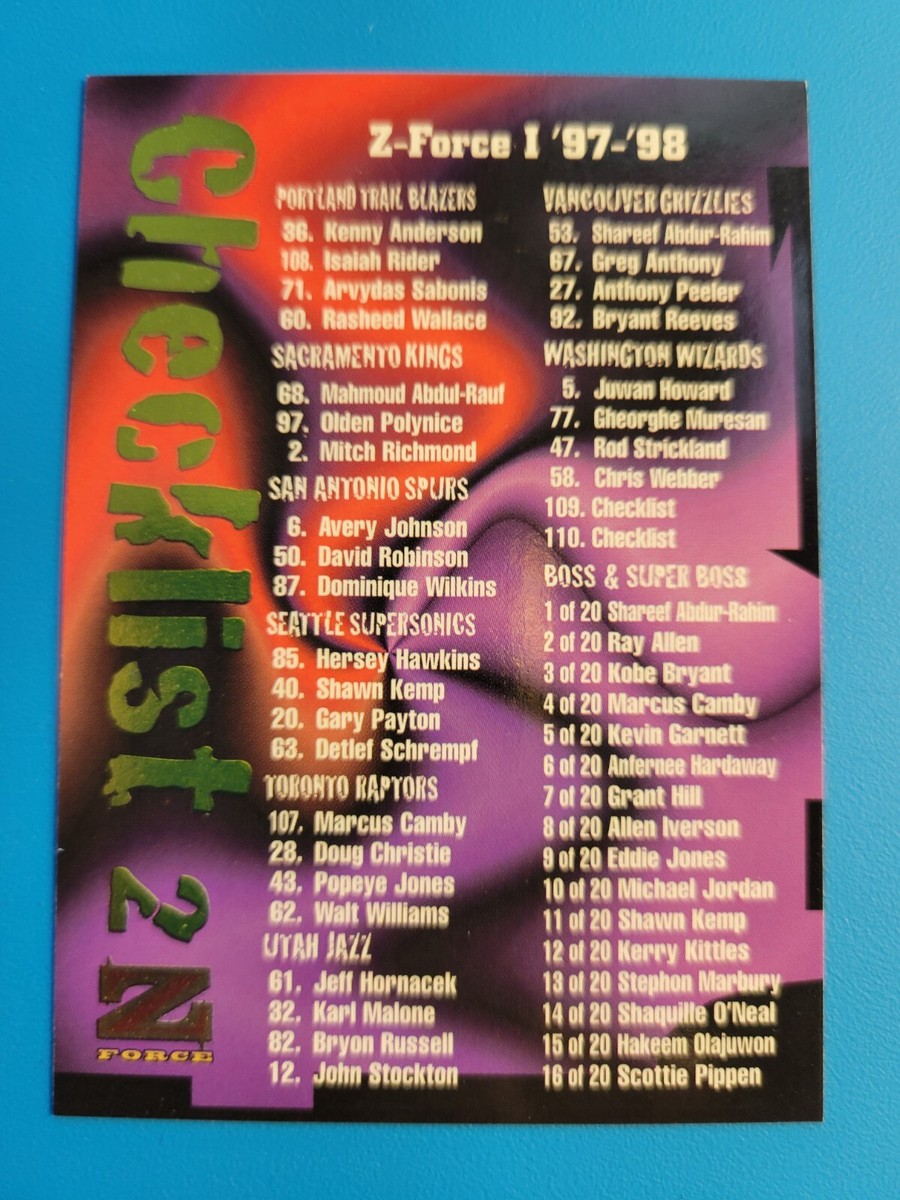1997-98 SkyBox Z-Force Basketball #110 Checklist | eBay