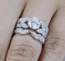 925 STERLING SILVER FLORAL CZ WEDDING ENGAGEMENT RINGS SET WOMEN SIZE 3-15 SS175