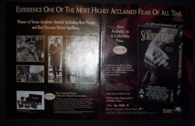 Schindler's List Steven Spielberg 1995 2 Panel Short Print Poster / Advert