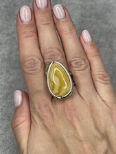 Genuine Baltic Amber Stone Ring with Sterling Silver.Natural Yellow Amber Ring.