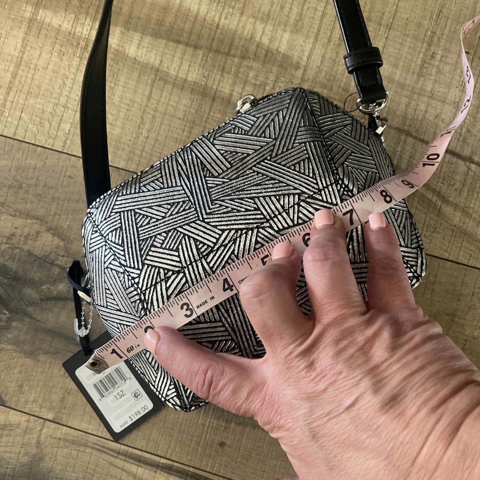 DKNY Silver Geometric Pattern Purse Bag New MSRP $198 Rare image 4