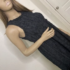 Club Monaco Dress Size 2 Tank Maxi Long Jacquard Woven Black Sleeveless Smocked