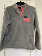 patagonia synchilla Snap T Fleece Jacket Gray With Pink Kids Size Xxl 14/16