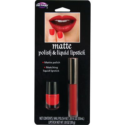 Fun World Deluxe Halloween Matte Lip & Nail 2pc 0.19 FL OZ Makeup Set, Red