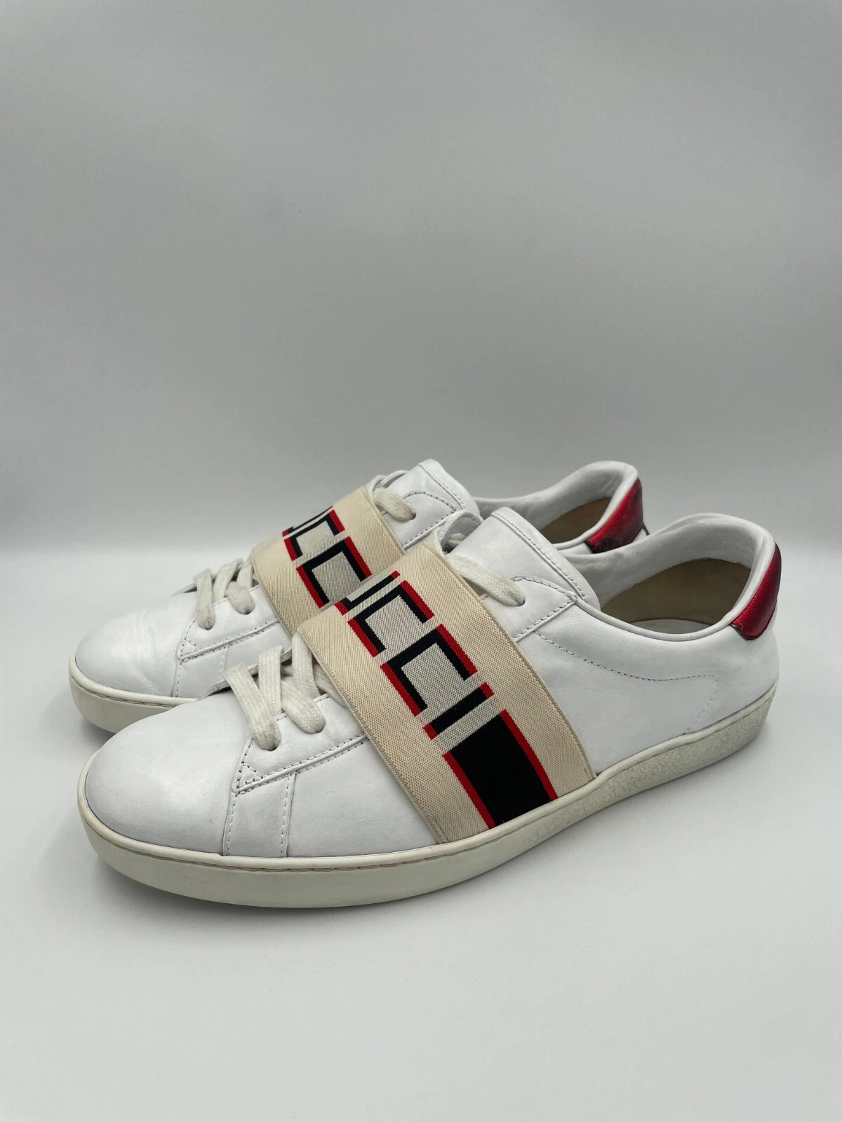 Gucci 523469 Ace Stripe Low Trainer Baskets Cuir Chaussures Blanc Homme Taille 7 US