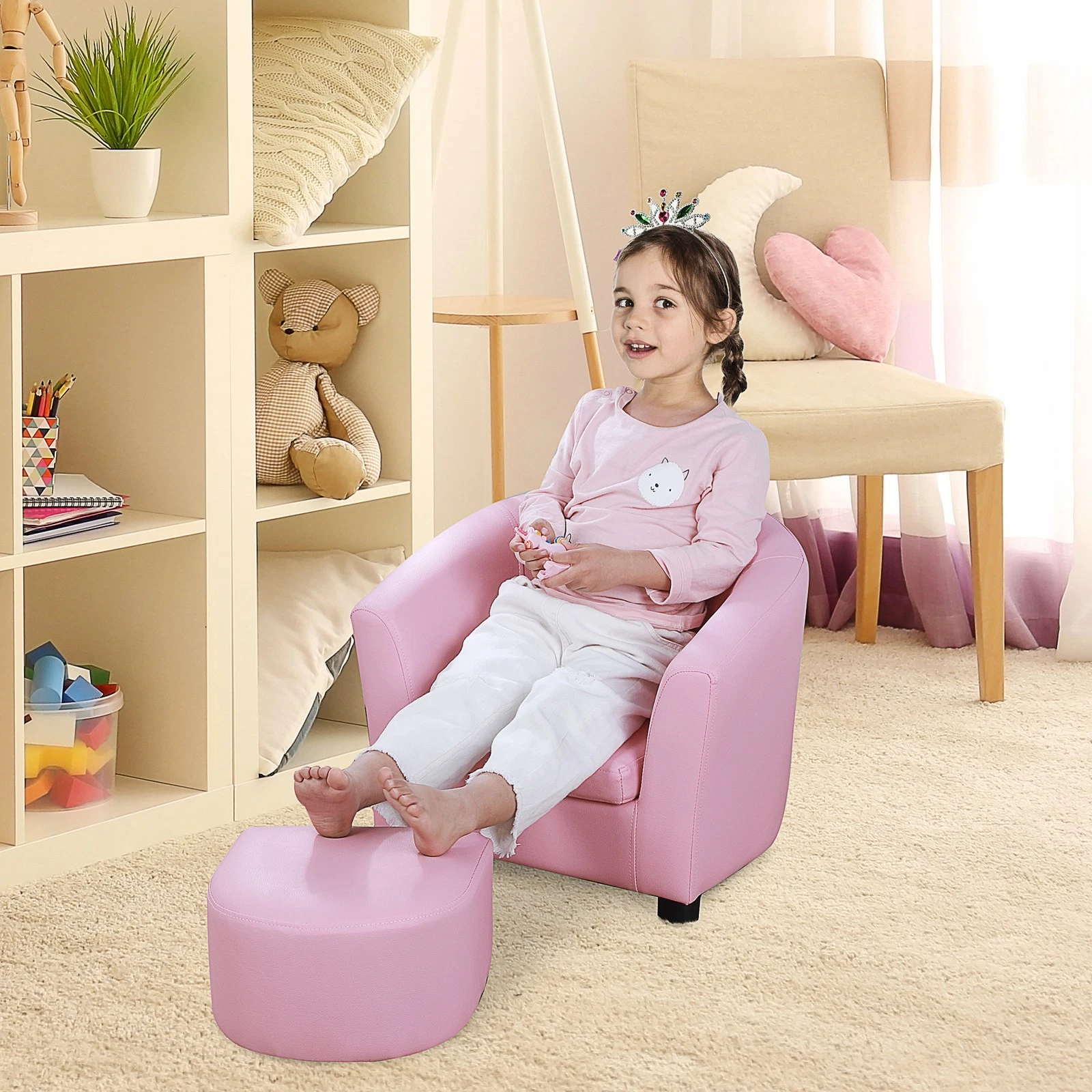 Kids Sofa Set Children Armchair Thick Padding Toddler Chair with Ottoman Pink
Opens in a new window 