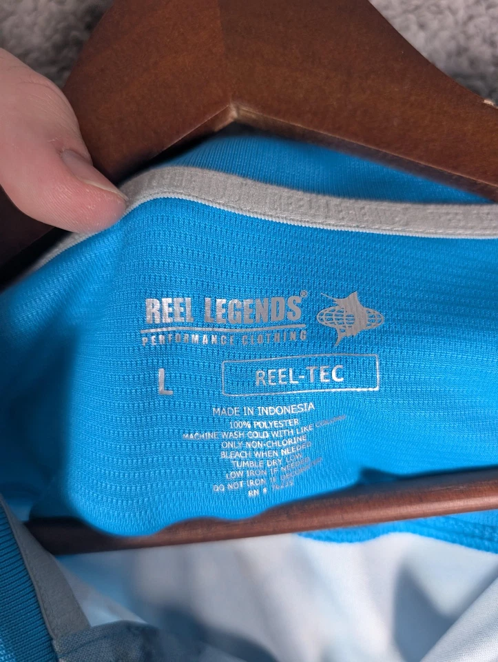 Reel Legends Shirt Mens Large Blue Gray Reel-Tec Performance Polo Fishing Golf - Image 2 of 4