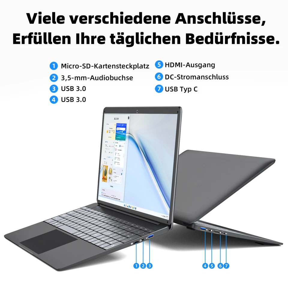 SGIN 15,6 Zoll Laptop 8GB RAM 256GB ROM Intel J4105 Quad-Core Windows 11 - Bild 4 von 4