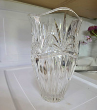 Clear Tall geometric Crystal vase, Maker Unidentified.