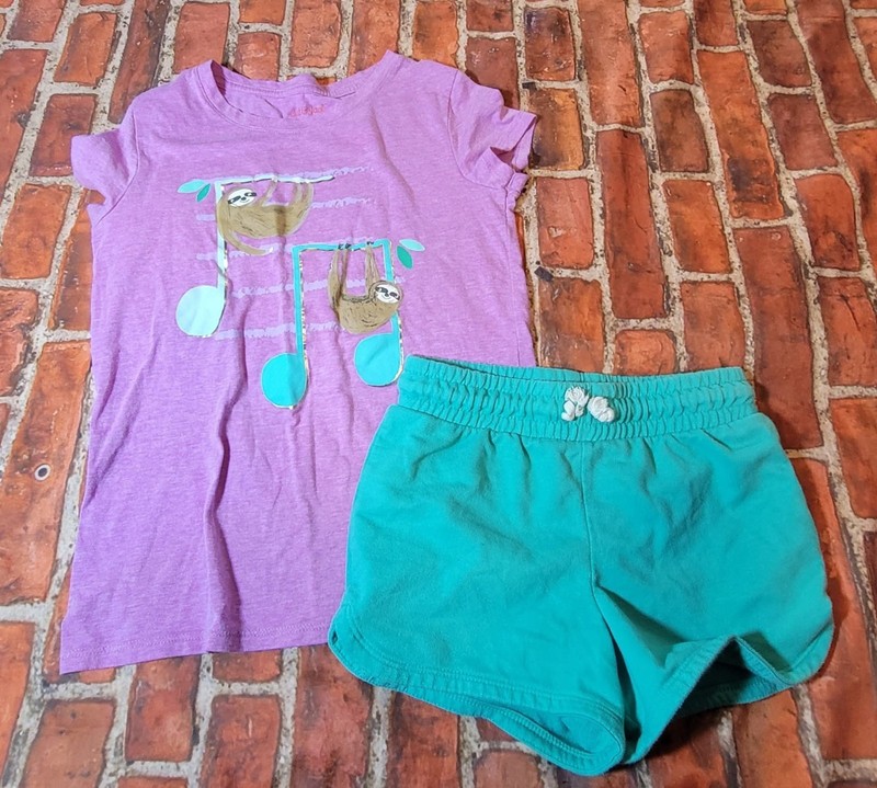 Cat And Jack Girls Summer Set Sz 7/8 7 8 Outfit Sloth