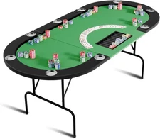 Oval Poker Table with Collapsible Legs Casino Leisure Gamimg Table for 10 Player