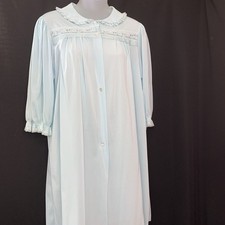 Light Blue Robe Button Nightgown Housecoat Nylon Semi Sheer Size S 1970s Vintage