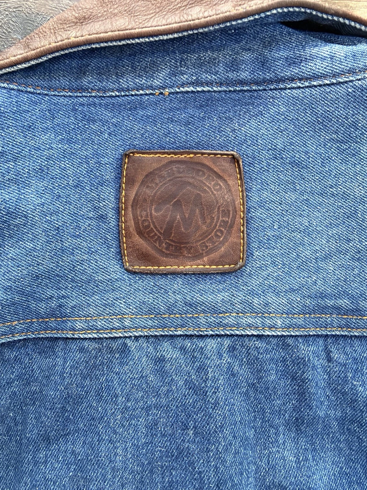 Vintage Marlboro Country Store Denim Jacket Mens XL Leather Collar Western - product detail image 8