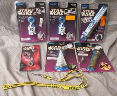 Lot of 6 Tiger Star Wars R2-D2 Lightsaber C-3PO Keychain Clock Light 1997